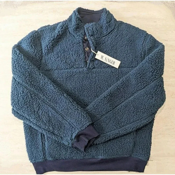 M.Singer Men's Navy Mock Neck 1/4 Placket Fleece Pullover Size L (MSRP $165) - Picture 2 of 7